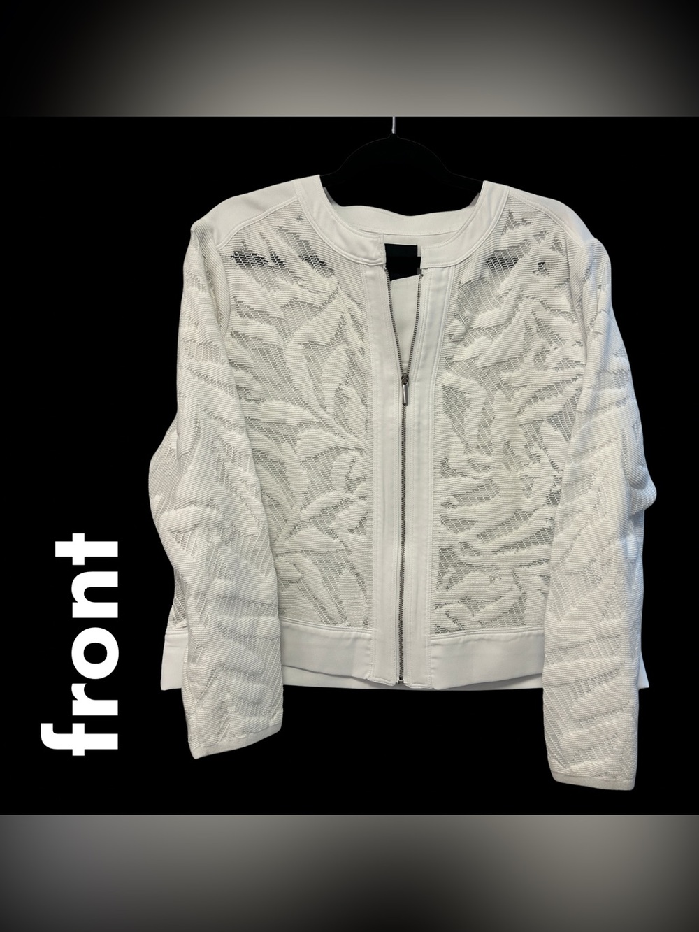NIC+ZOE White Botanical Mesh Bomber Jacket